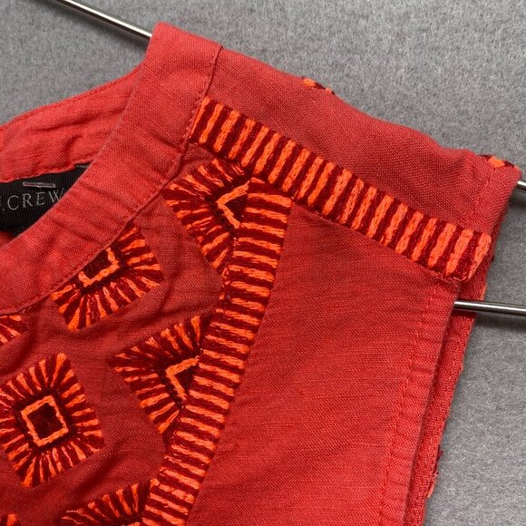 J Crew Dress Womens Small Orange Linen Blend Sleeveless Embroidered Casual - Picture 3 of 13